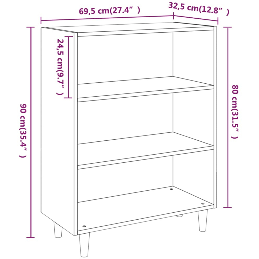 vidaXL 3 Shelf White Sideboard Image 9