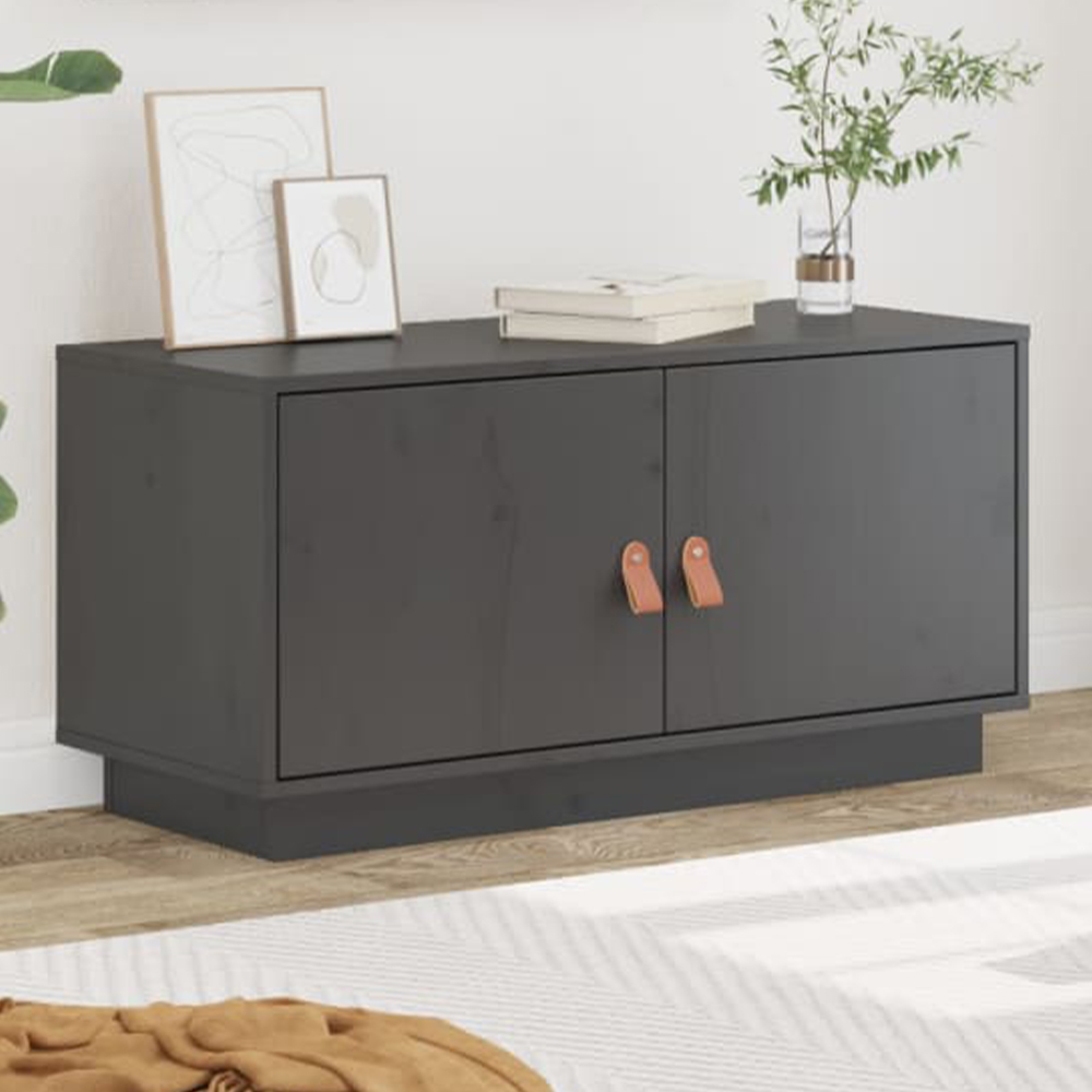 vidaXL 2 Door Grey Solid Pine Wood TV Cabinet Image 1