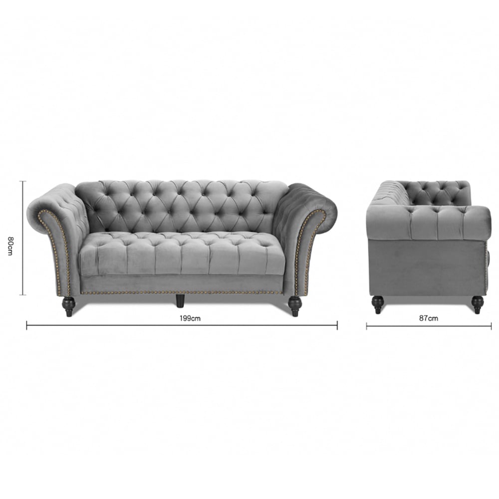 Home Detail Mayfair 3 Seater Grey Velvet Curved Sofa Image 9