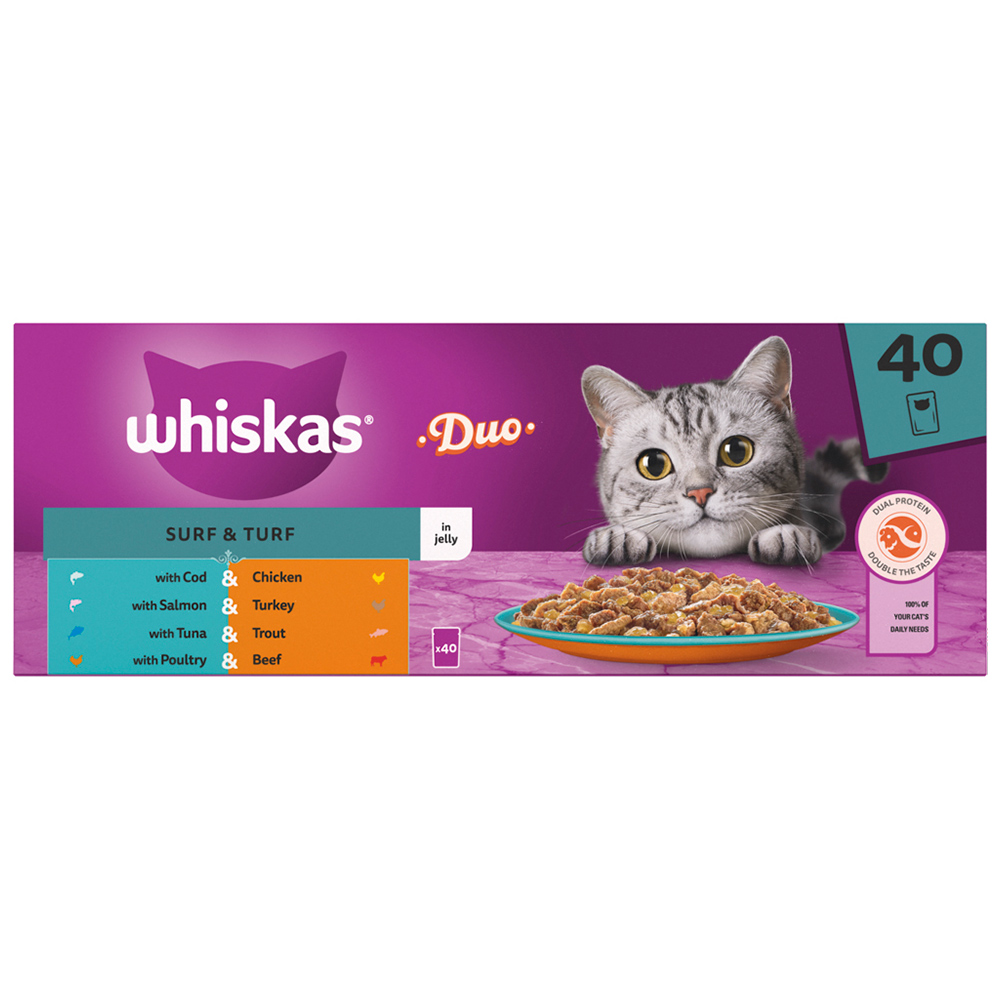 Whiskas Adult Cat Wet Food Pouches Surf and Turf in Jelly 40 x 85g Image 4