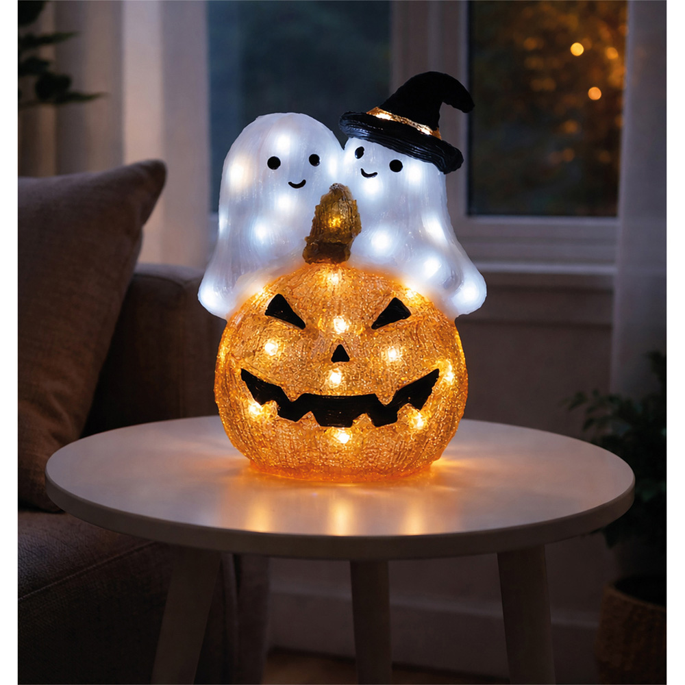 FXLab 50 White LED Pumpkin and Ghost Halloween Decoration 26 x 15.5 x 35cm Image 2