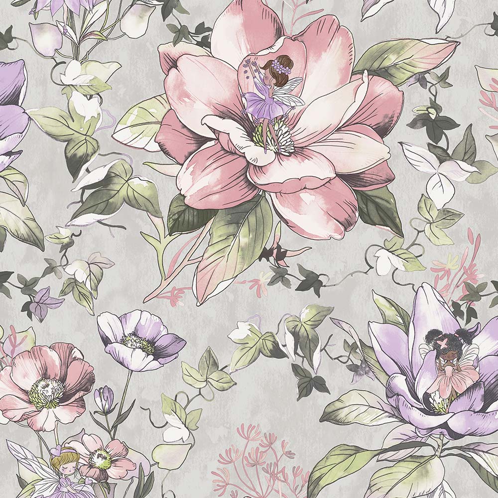 Holden Decor Floral Fairies Grey Wallpaper Image 1