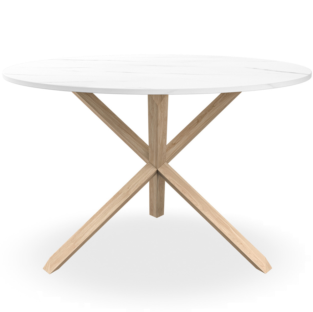 Furniture Online Malvern 6 Seater Round Dining Table White Marble Effect and Solid Oak Image 3