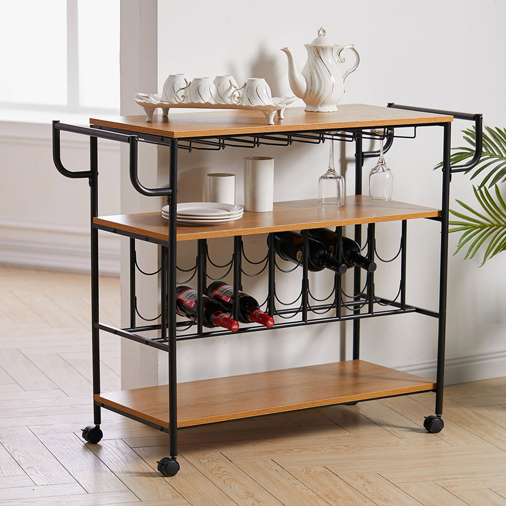 Living and Home 4 Tiers Rolling Serving Bar Cart Image 2