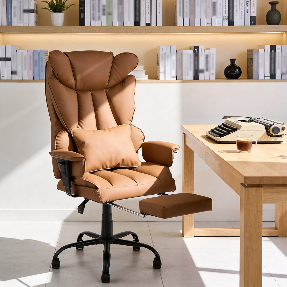 Living and Home Brown Ergonomic Office Chair with Adjustable Armrests and Footrest Image 7
