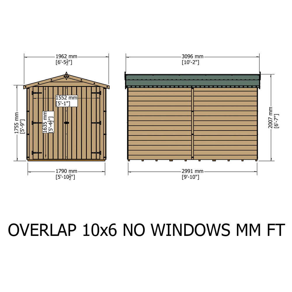 Shire 10 x 6ft Double Door Dip Treated Overlap Apex Shed Image 5