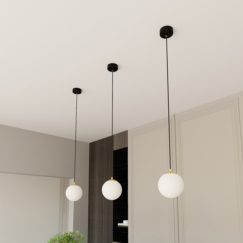 Emibig Royal Single Light White Shade Black and Gold E14 Ceiling Pendant Light Image 6