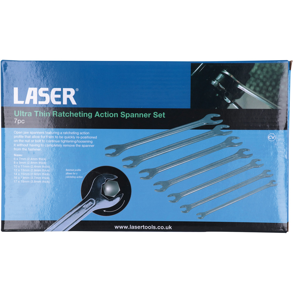 Laser 7 Piece 7-19mm Ultra Thin Open Ended Ratcheting Action Spanner Set Image 5