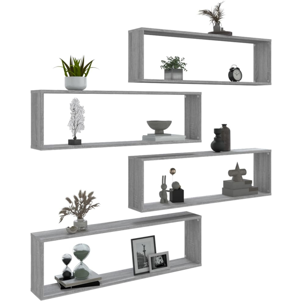 vidaXL 100cm Set of 4 Grey Sonoma Cube Floating Wall Shelf Image 7