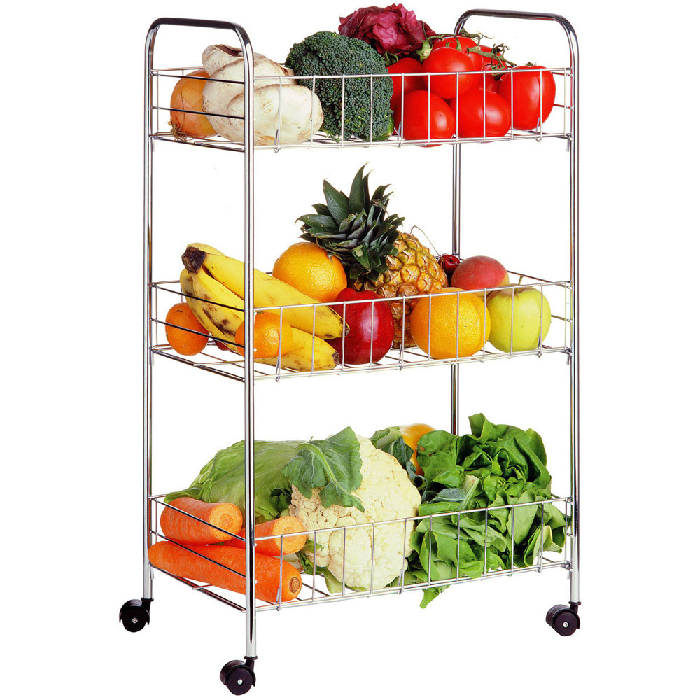 Premier Housewares Chrome 3 Tier Storage Cart Image 1