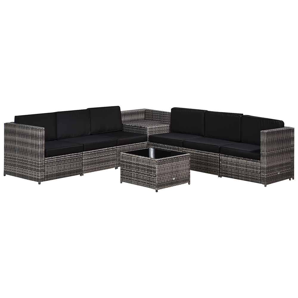 Outsunny 6 Seater Grey PE Rattan Sofa Lounge Set Image 2