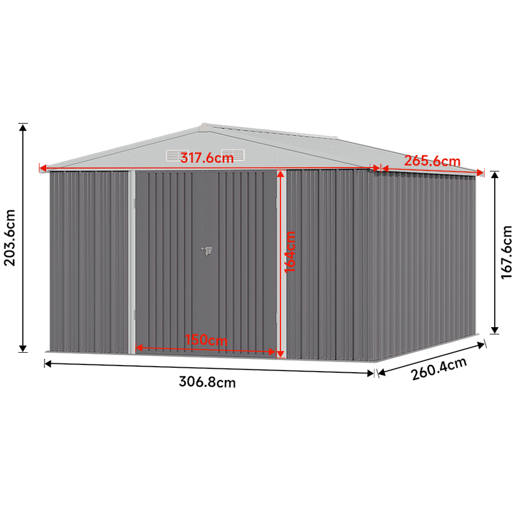 Living and Home 10.4 x 8.7ft Grey Lockable Metal Storage Shed Image 9