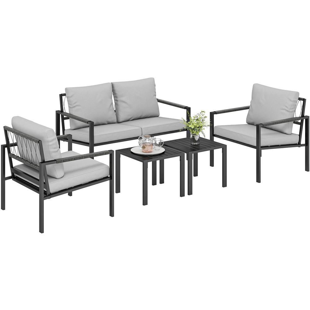 Outsunny 4 Seater Light Grey Metal Garden Lounge Set with Cushion Image 2