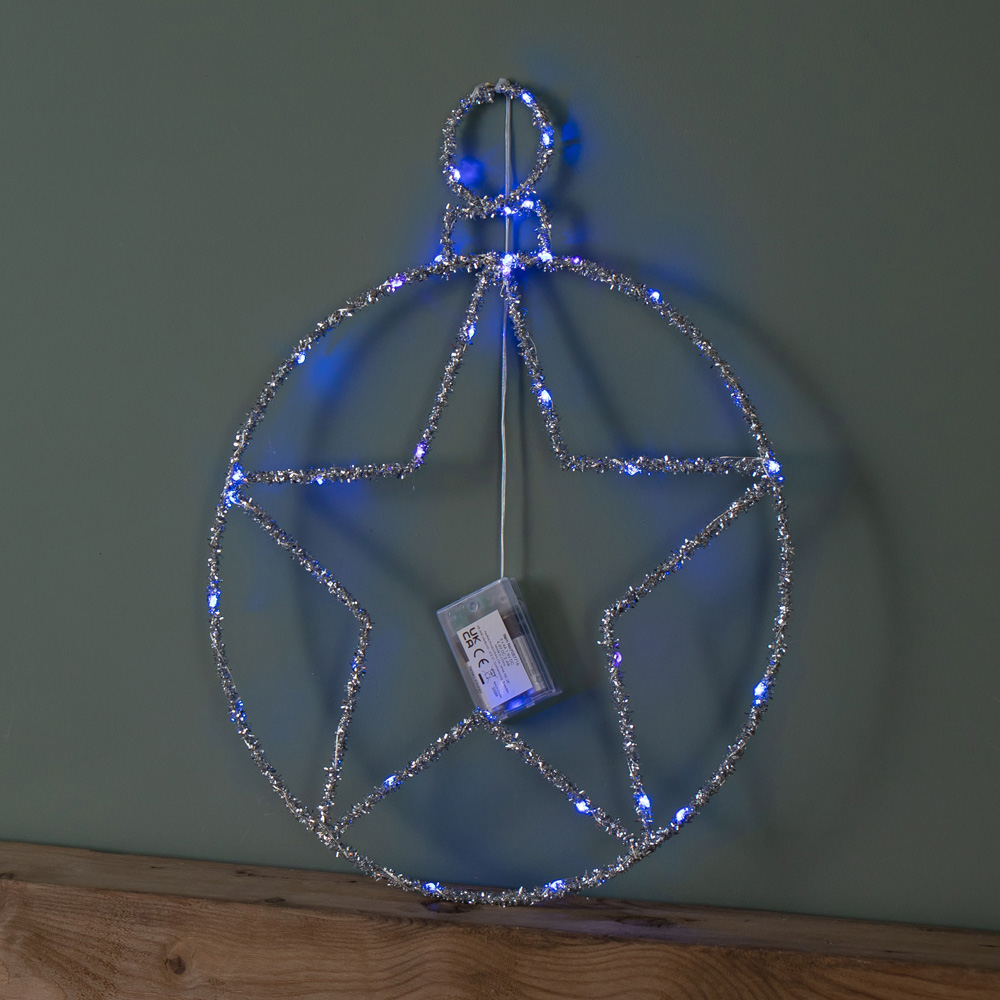 Samuel Alexander Blue Twinkling LED Light Up Silver Star Ball Hanging Christmas Decoration Image 6