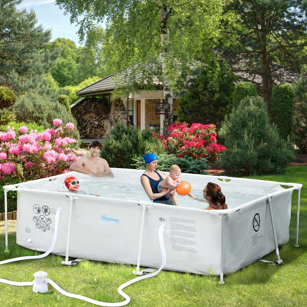 Outsunny Grey Rectangular Paddling Pool with Filter Pump 292cm Image 2