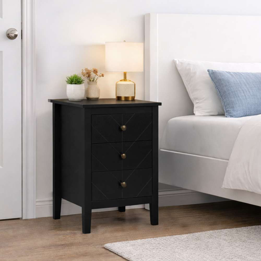 Birlea Emerson 3 Drawer Black Bedside Table Image 4
