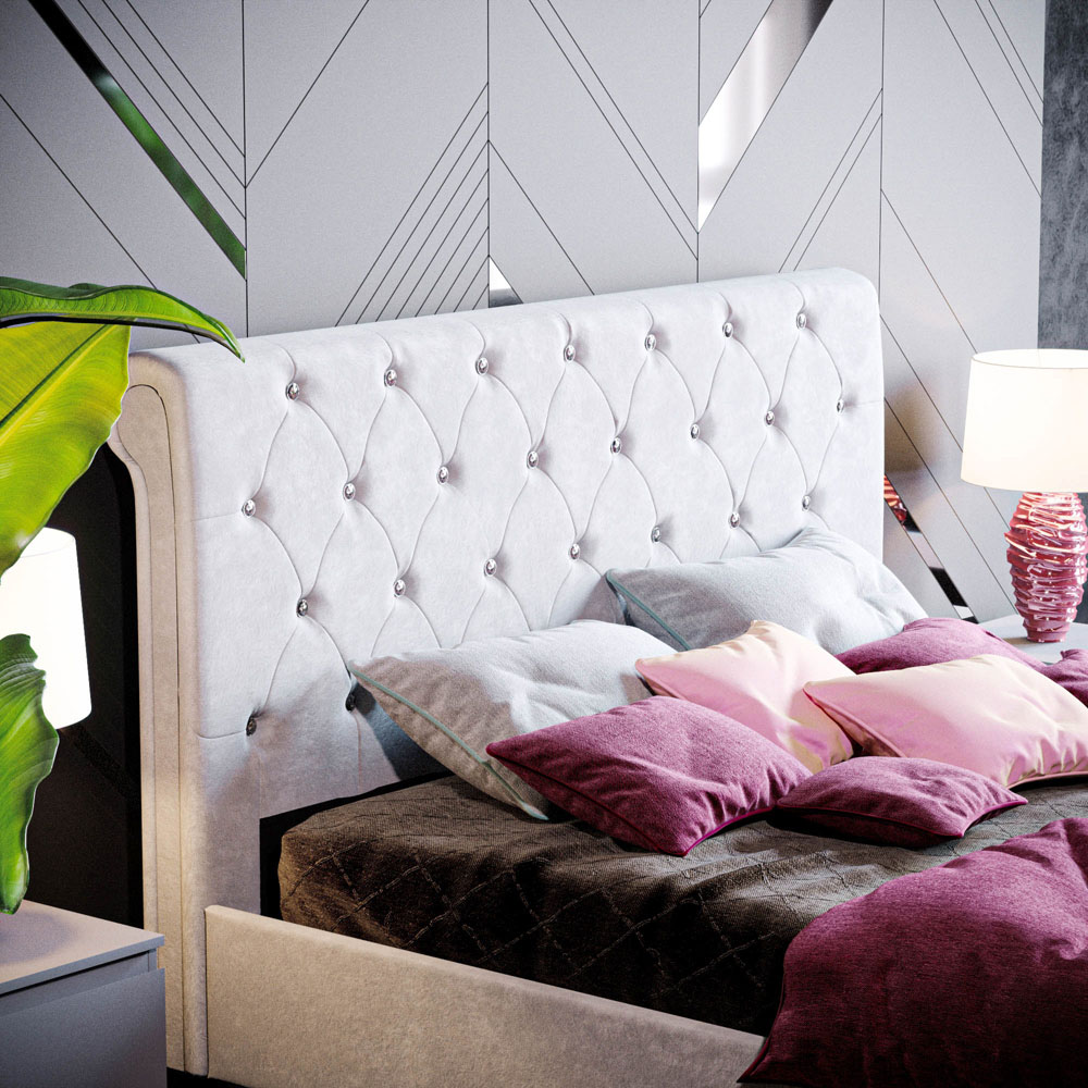 Vida Designs Violetta Double Light Grey Velvet Bed Frame Image 3