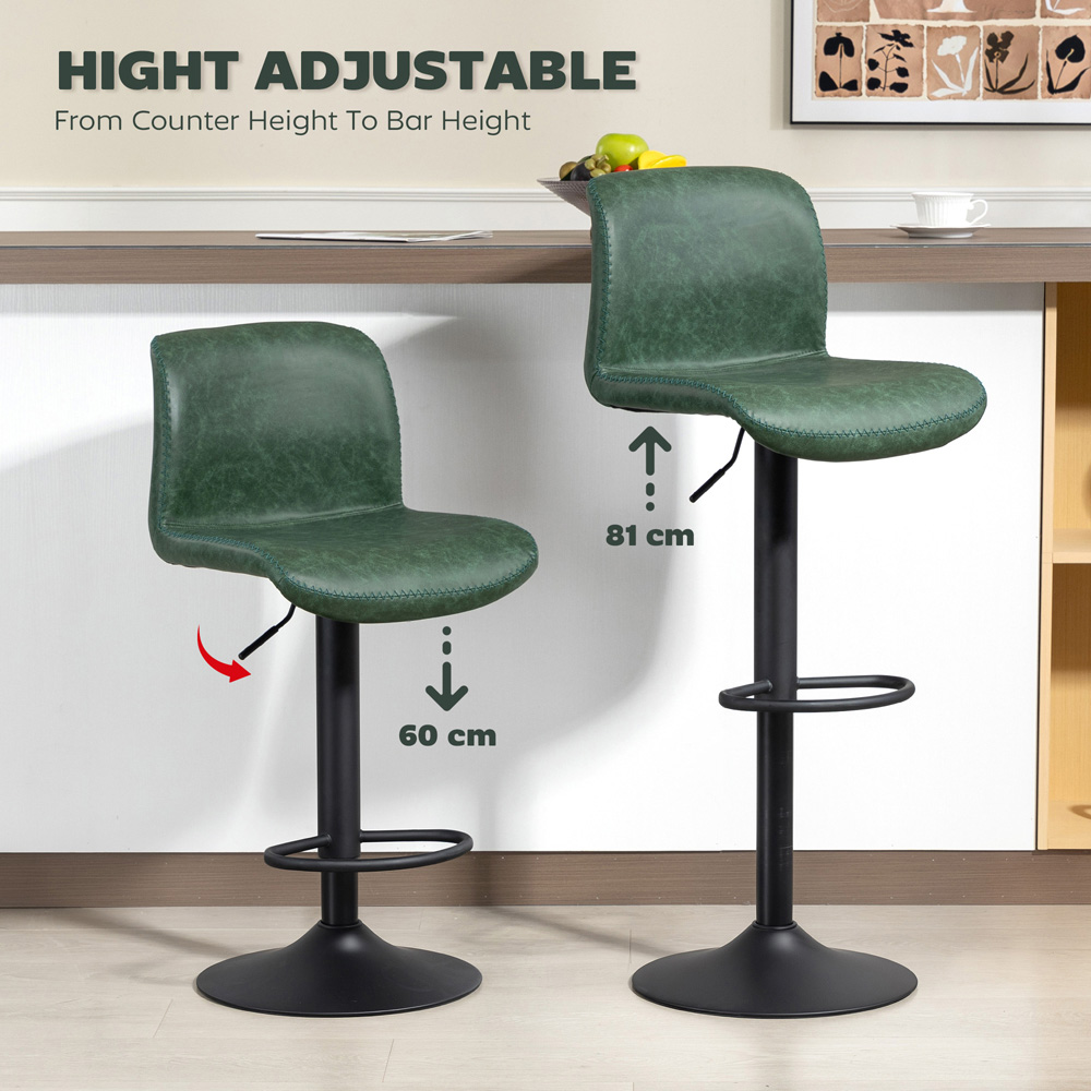 Portland Green PU Leather Height Adjustable Bar Stool Set of 2 Image 6
