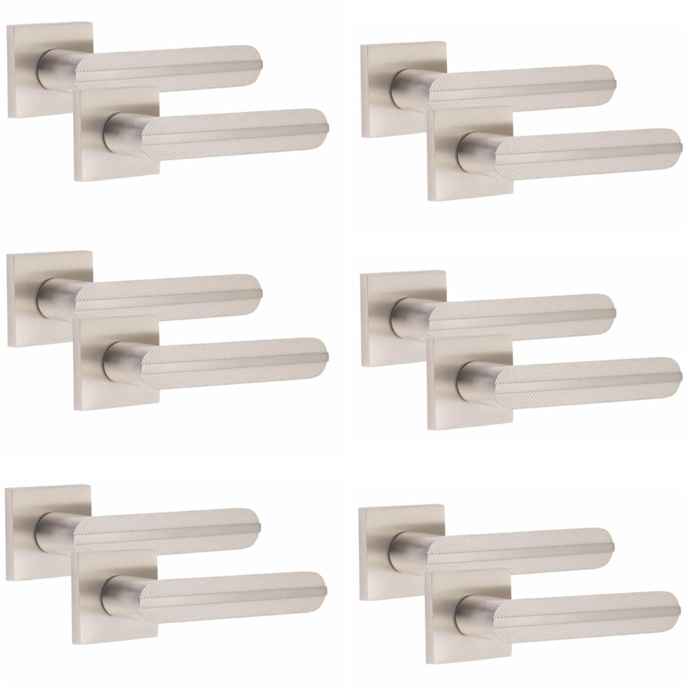 Golden Grace Square Rose Satin Nickel Finish Modern Lima Design Door Handle Set 6 Pack Image 1