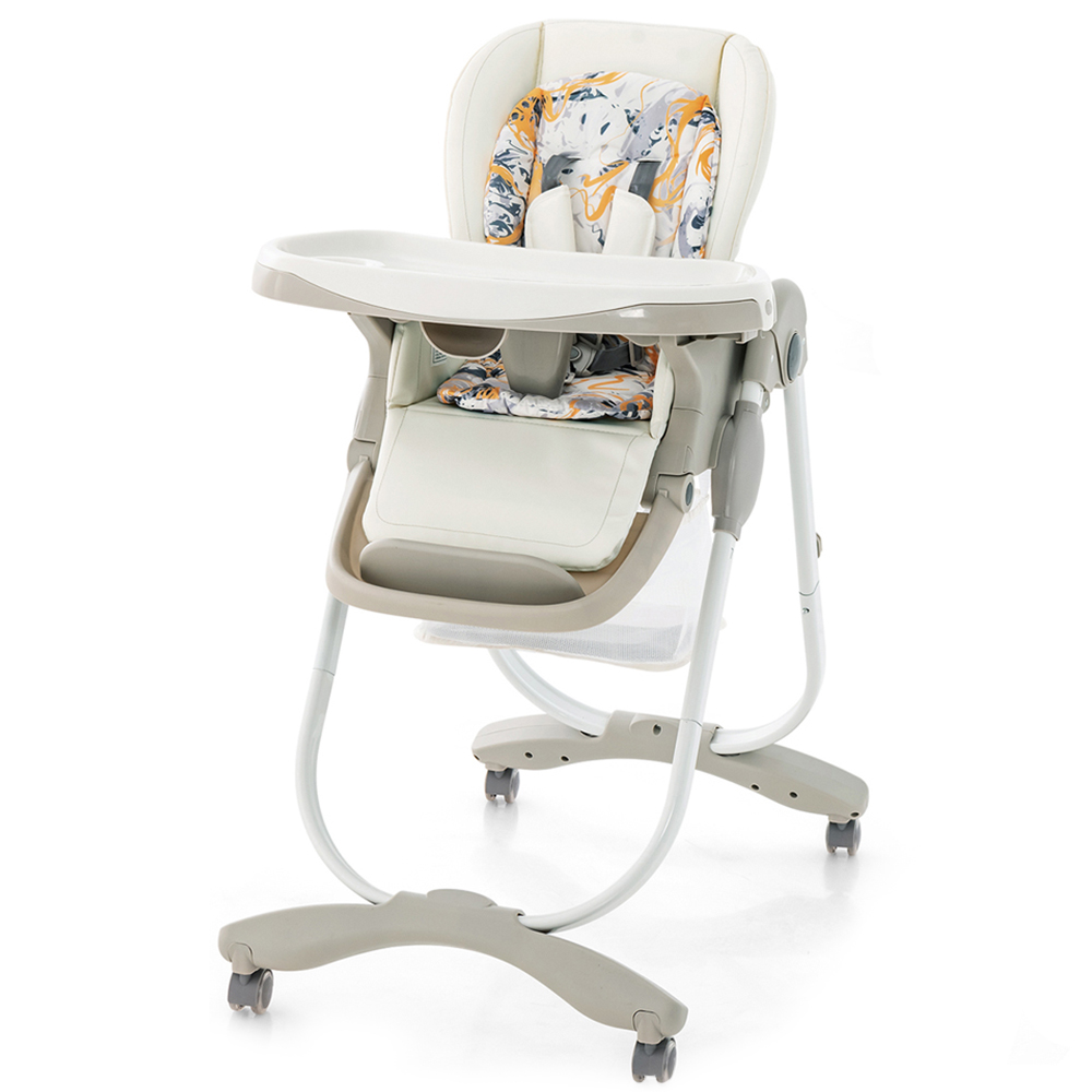 Costway White Folding Baby Highchair with Wheel Image 1