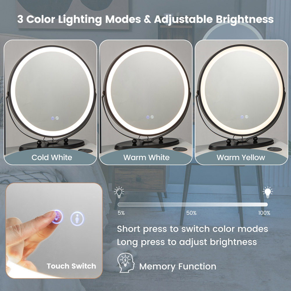 Costway White Vanity Dressing Table Set with LED Mirror and Charging Station Image 6