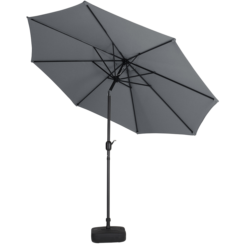 Living and Home Dark Grey Round Crank Tilt Parasol with Plastic Fillable Base 3m Image 4