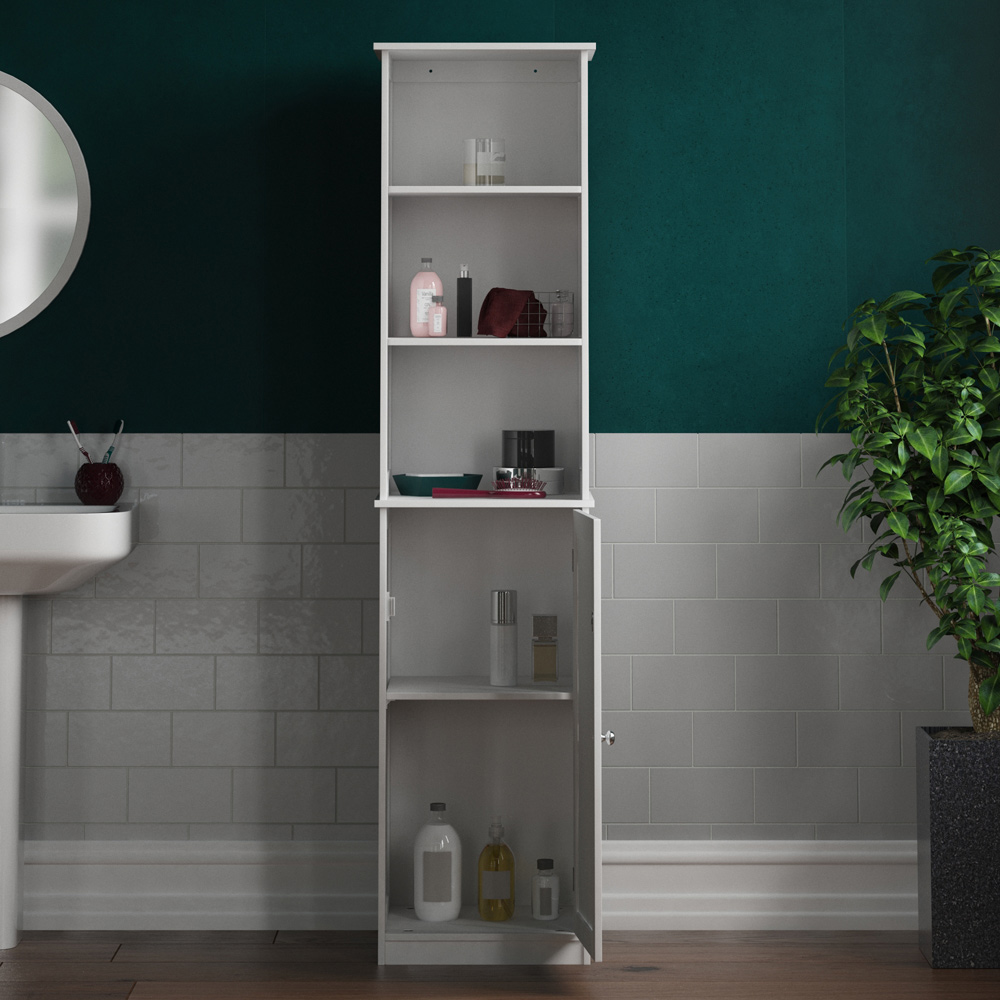 Bath Vida Priano White Single Door 3 Shelf Tall Floor Cabinet Image 7