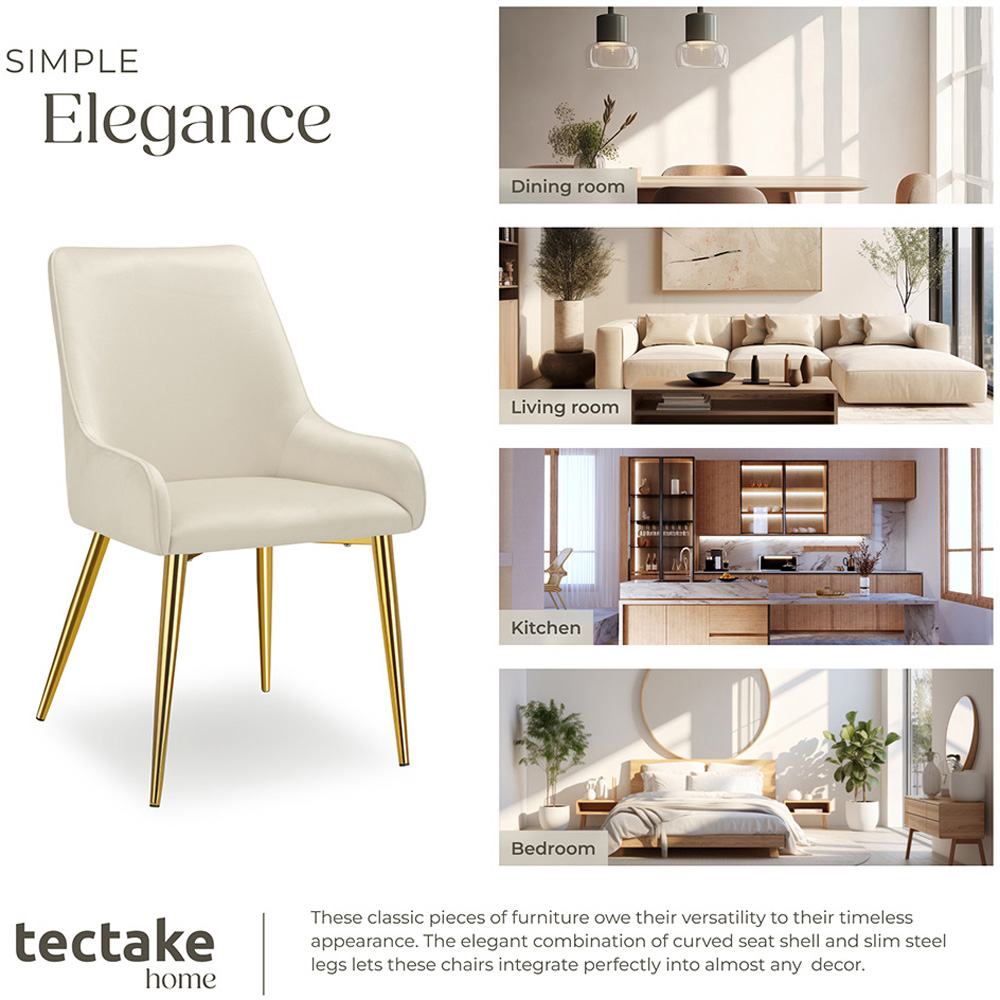 tectake Avane Set of 4 Beige Velvet High Backrest Dining Chair Image 7