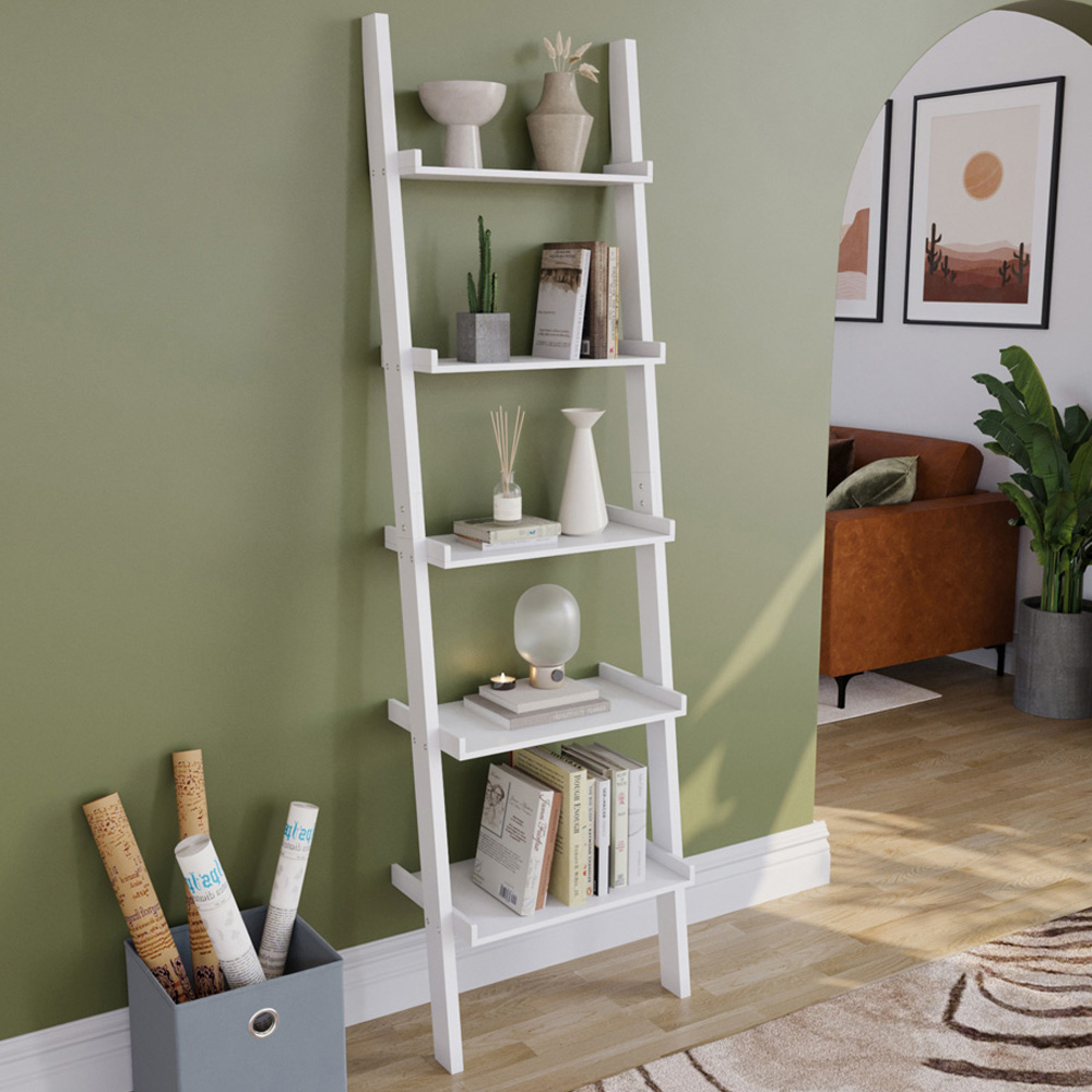 Vida Designs York 5 Shelf White Ladder Bookcase Image 1