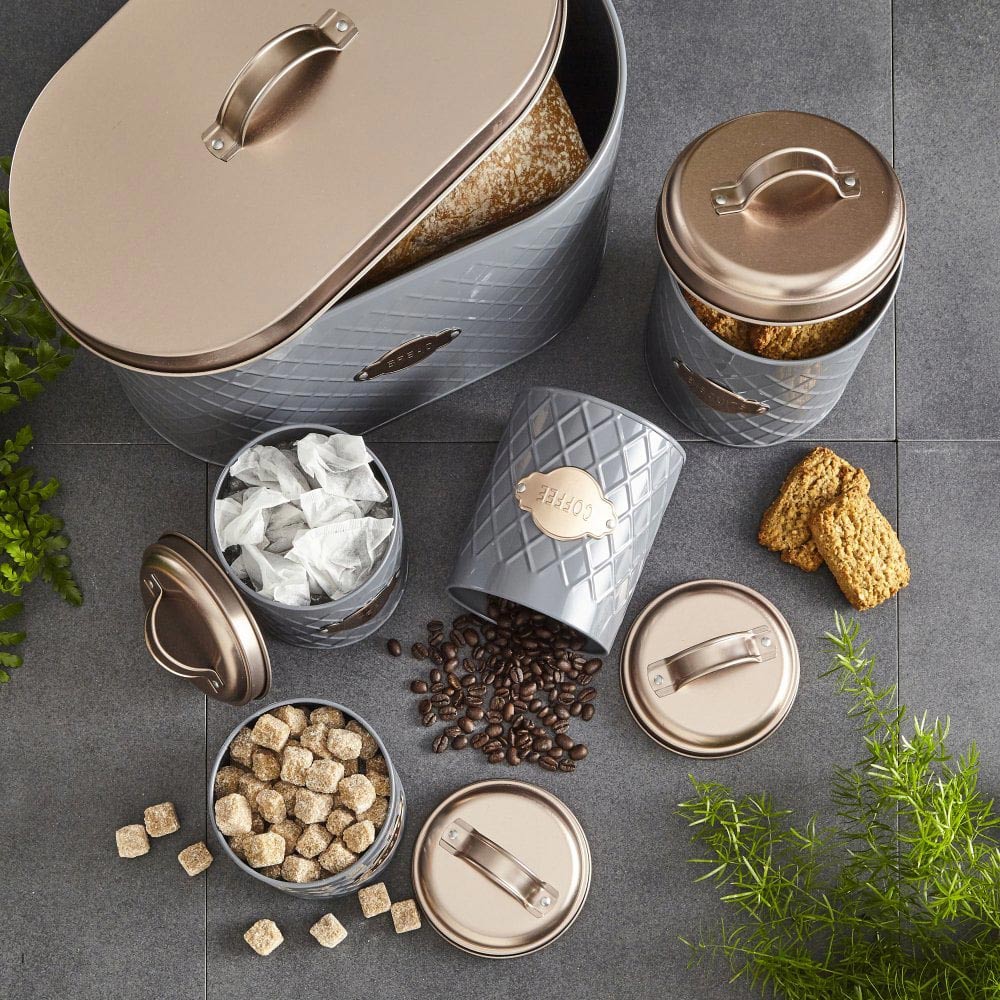 Neo Grey Embossed 5 Piece Kitchen Canister Set