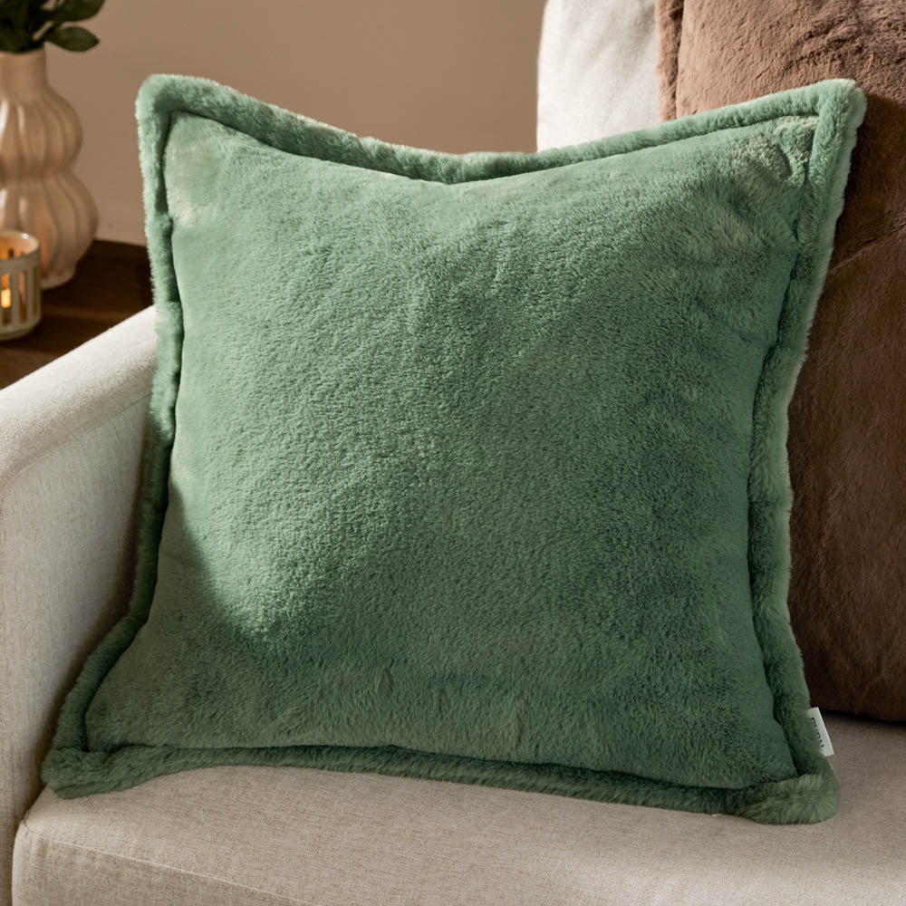 Furn Kallu Frost Green Faux Fur Cushion 45 x 45cm Image 2