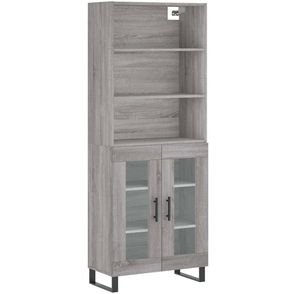 vidaXL 2 Glass Door 3 Shelf Grey Sonoma Highboard Image 2