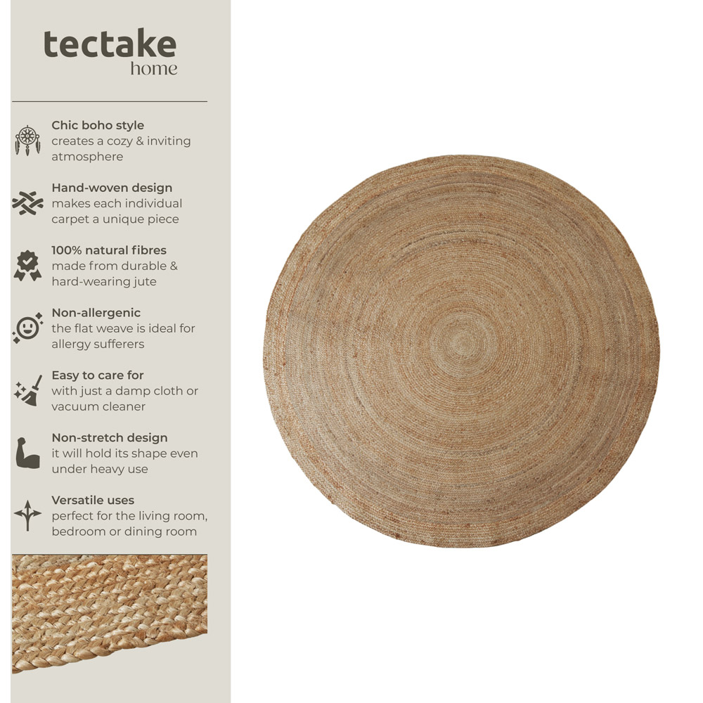 tectake Glim Jute Round Rug 200 x 200 x 0.5cm Image 7