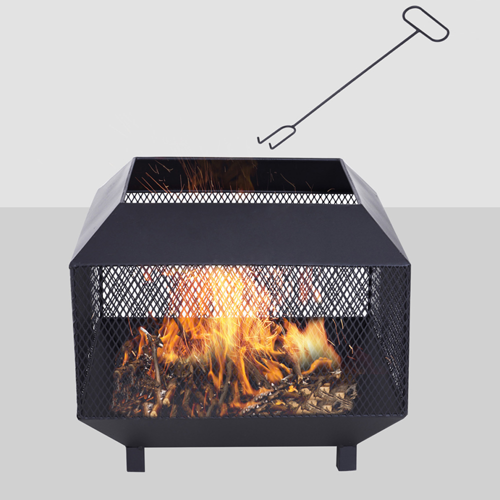Outsunny Metal Fire Pit with 360° View Mesh Lid Cover Image 5