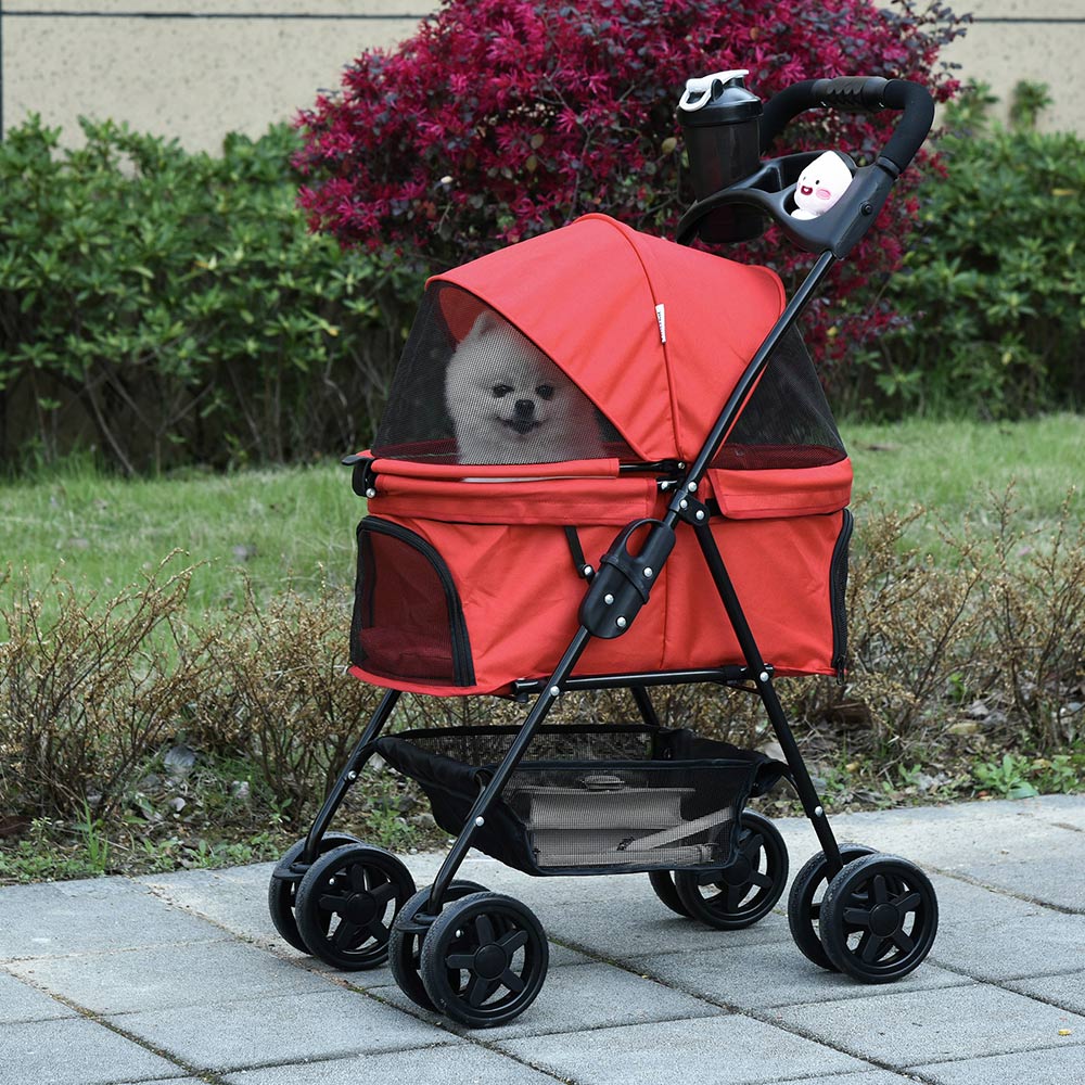 PawHut 4 Wheel Pet Stroller Red Image 5