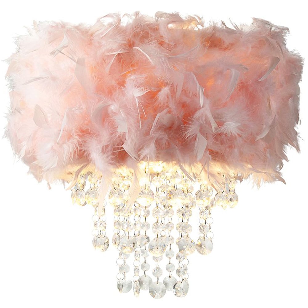 Happy Homewares Pink Feather Pendant Shade with Transparent Acrylic Droplets Image 2