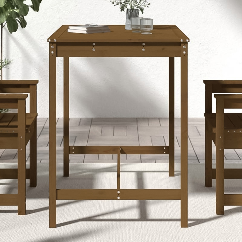 vidaXL 4 Seater Solid Pine Wood Slatted Garden Dining Table Honey Brown Image 1