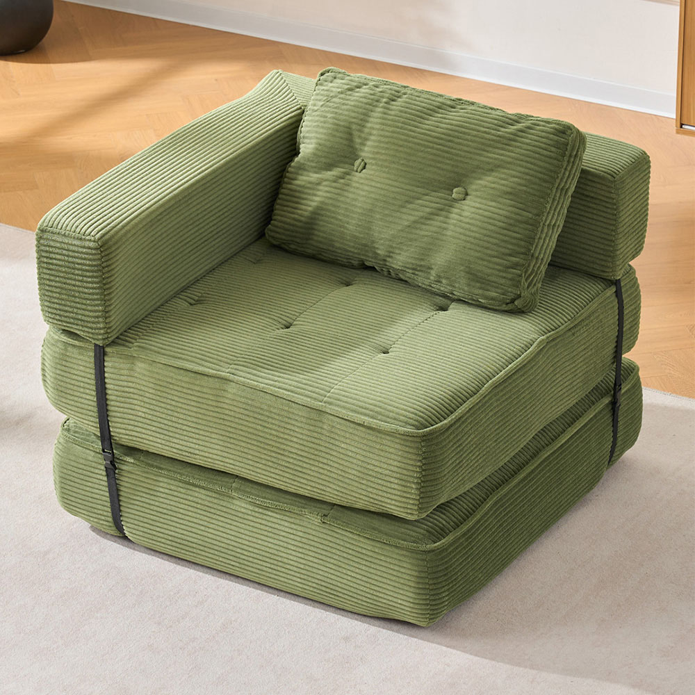 Living and Home Single Seater Green Foldable Corduroy Upholstered Sofa Bed Image 8