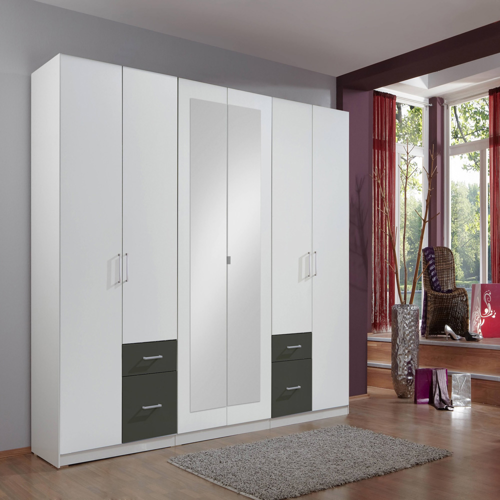 TJ'S Durham 6 Door 4 Drawer White Graphite Wardrobe Image 4