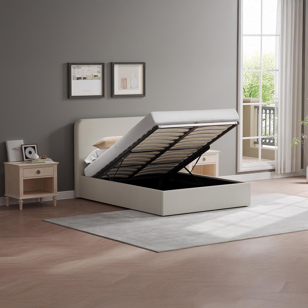 FWStyle Double Beige Upholstered Lift Up Ottoman Bed Frame Image 6