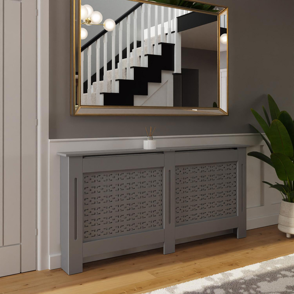 FWStyle Grey Geometric Pattern MDF Radiator Cover XL Image 2