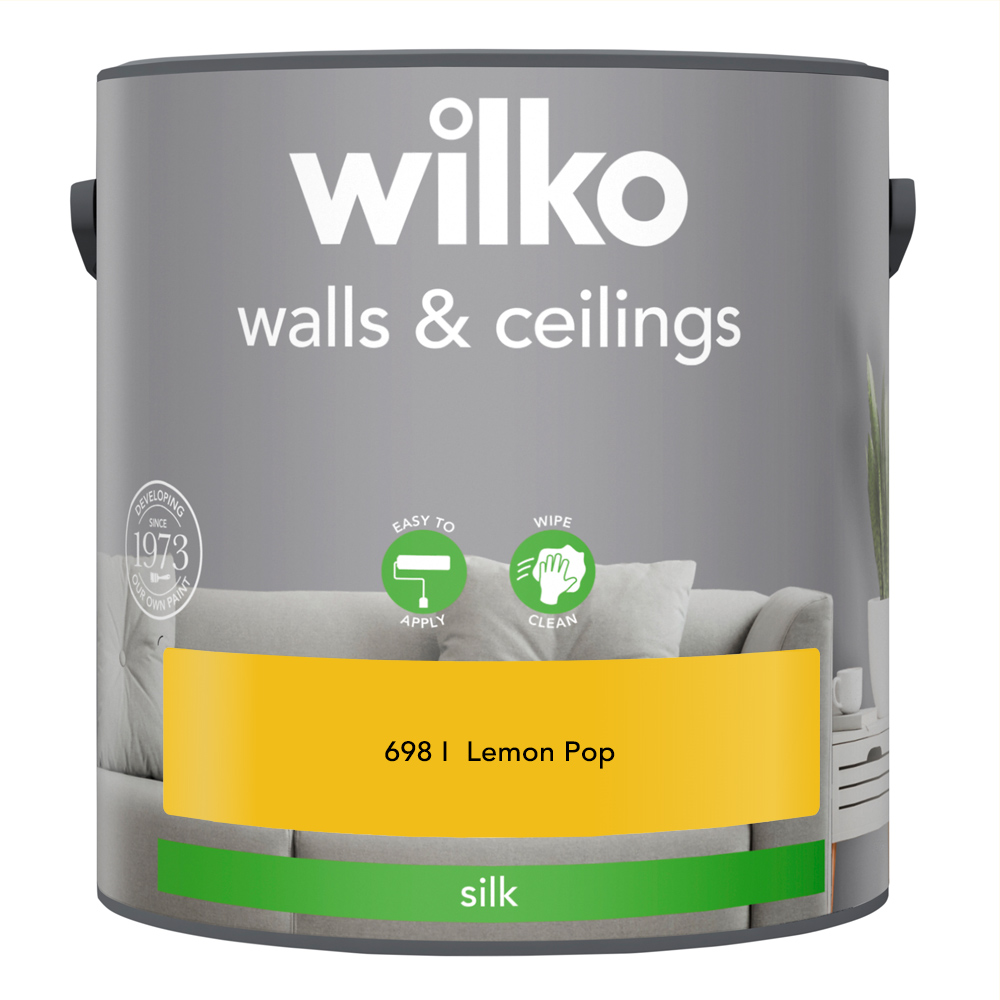 Wilko Walls & Ceilings Lemon Pop Silk Emulsion Paint 2.5L Image 2