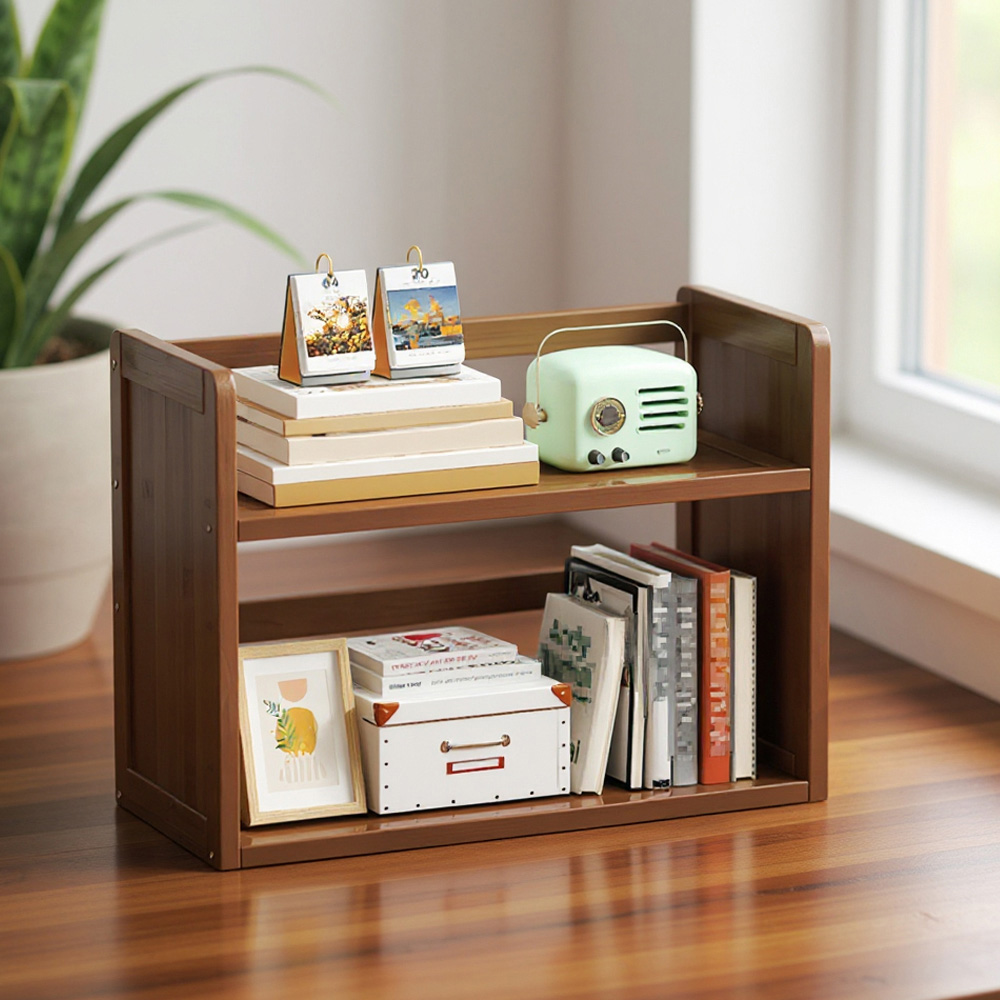 Living and Home 2 Shelf Brown Bamboo Desktop Bookshelf with Guardrail ...