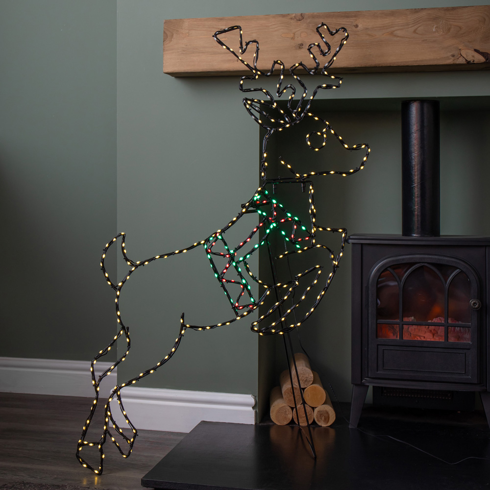 Samuel Alexander 350 Multicoloured LED Light-Up Prancing Reindeer Christmas Decoration 1.1m x 73cm Image 2