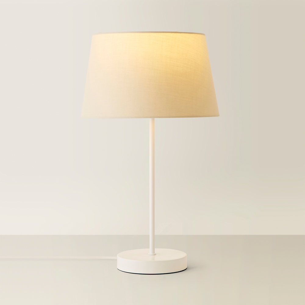 ValueLights Charlie Beige Tapered Shade White Table Lamp and Bulb Image 5