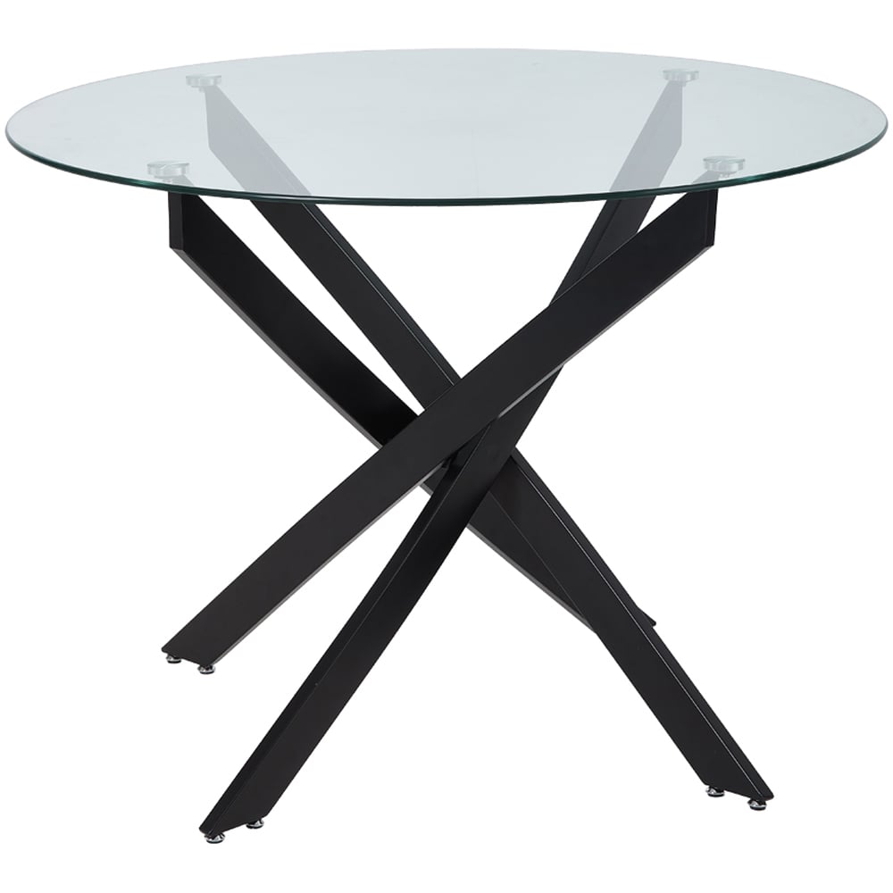 Living and Home 2 Seater 100cm Round Tempered Glass Dining Table Black Image 2