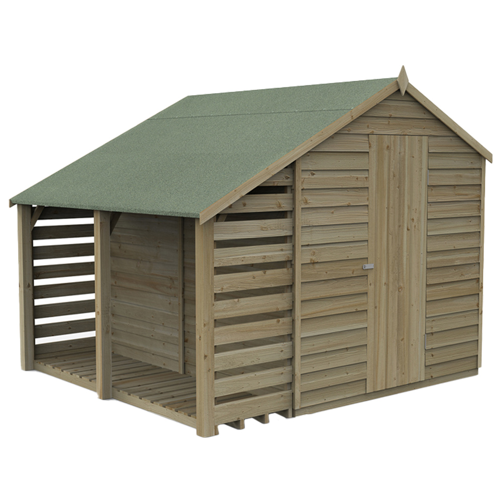 Forest Garden 6 x 8ft Pressure Treated Overlap Apex Shed with Lean To and Window Image 1
