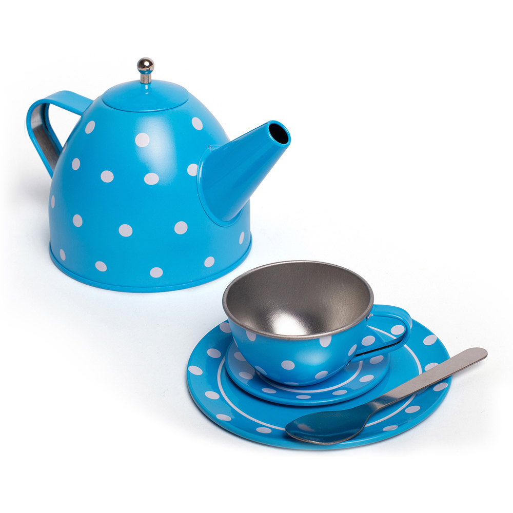 Bigjigs Toys 15-Piece Blue Polka Dot Tea Set Image 6