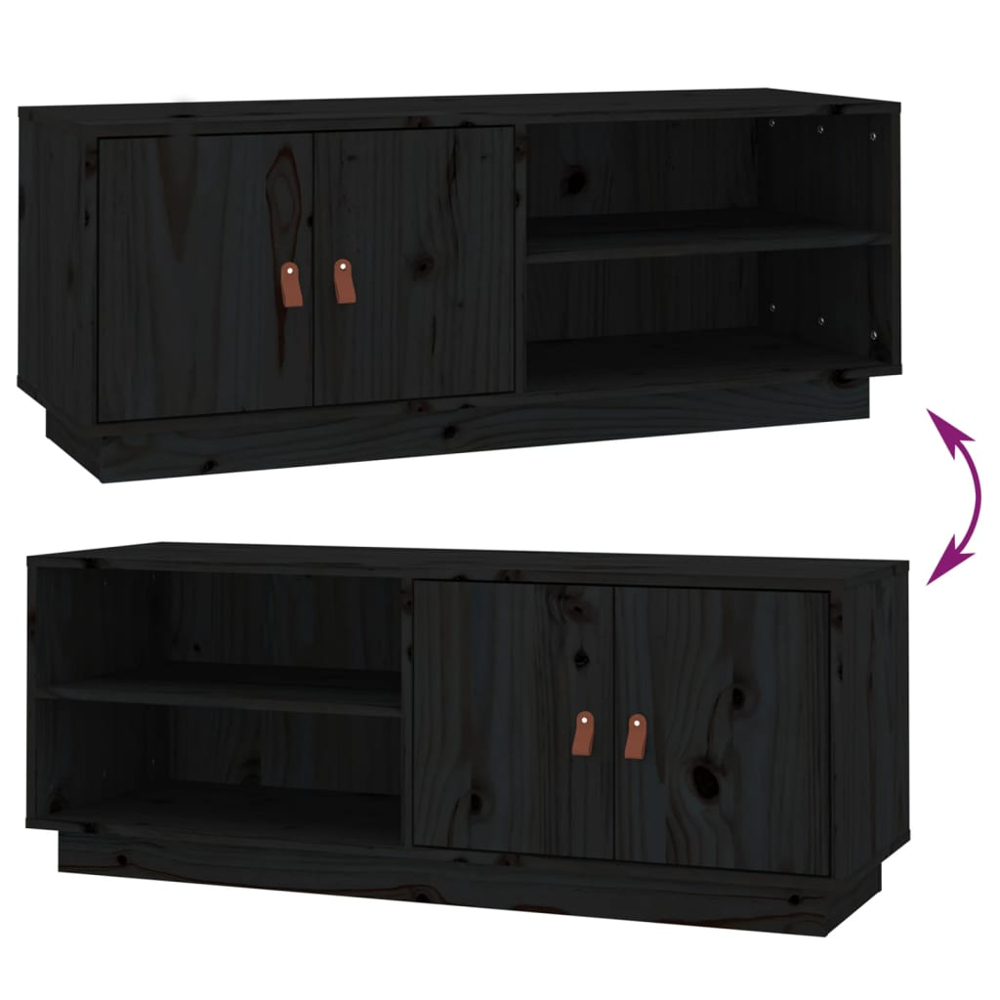 vidaXL 2 Door 2 Shelf Black Solid Pine Wood TV Cabinet Image 9