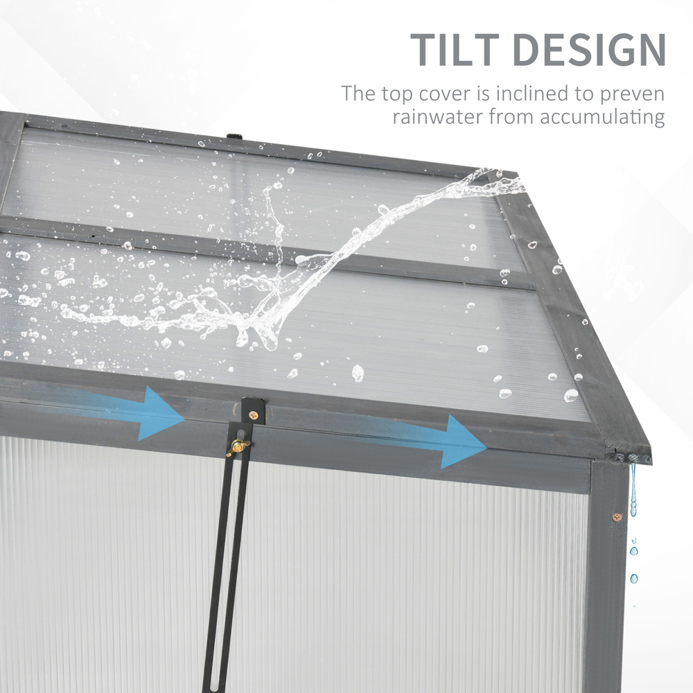 Outsunny Grey Wooden Polycarbonate 3.2 x 2.1ft Cold Frame with Top Cover Image 6